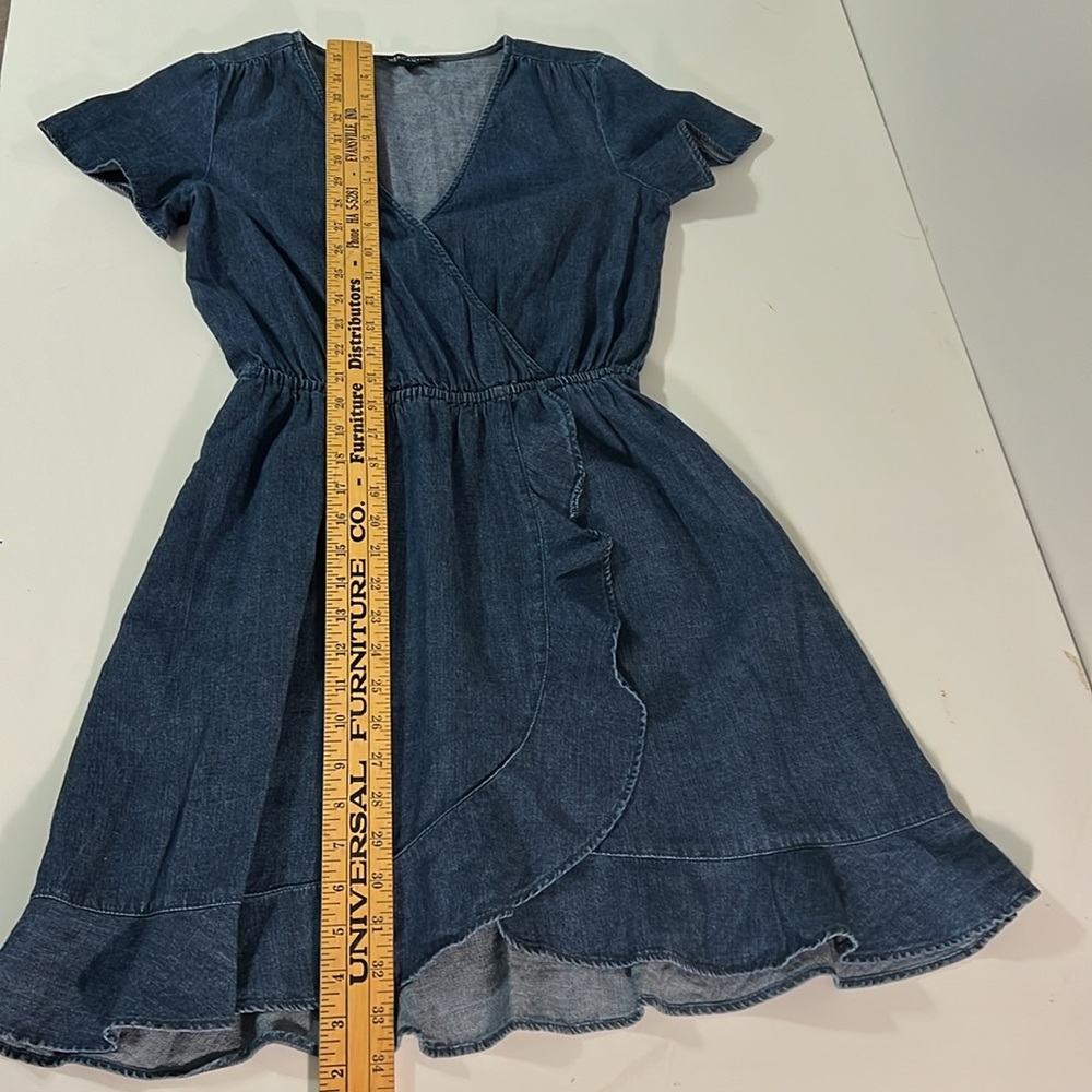 J. Crew Mercantile Denim Jean Ruffle Faux Wrap Dress Sz XXS - Picture 8 of 10